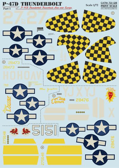 Print Scale PSL72128 1:72 P-47D Thunderbolt Razorback Aces Europe