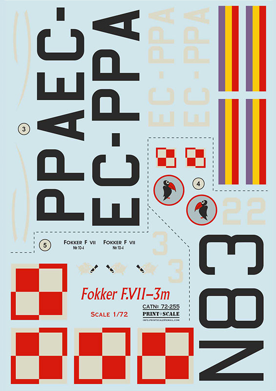 Print Scale PSL72255 1:72 Fokker F.VII-3m 1