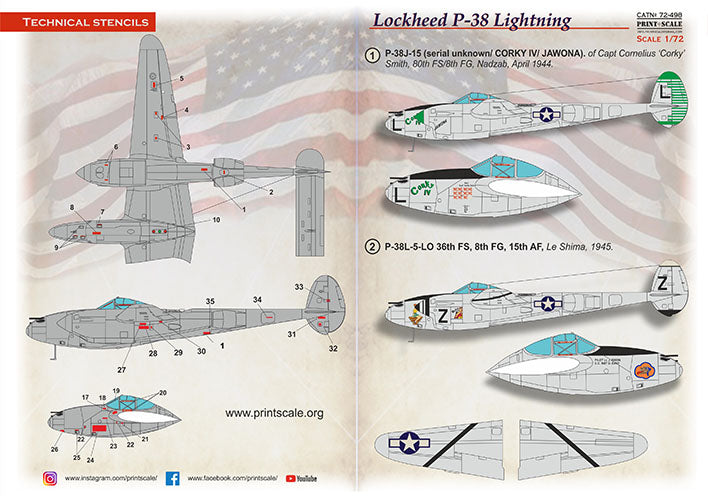 Print Scale PSL72498 1:72 Lockheed P-38 Lightning in Bare Metal 1