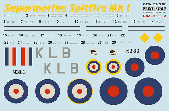 Print Scale PSM72003 1:72 Spitfire Mk.I Camouflage Mask & Decals