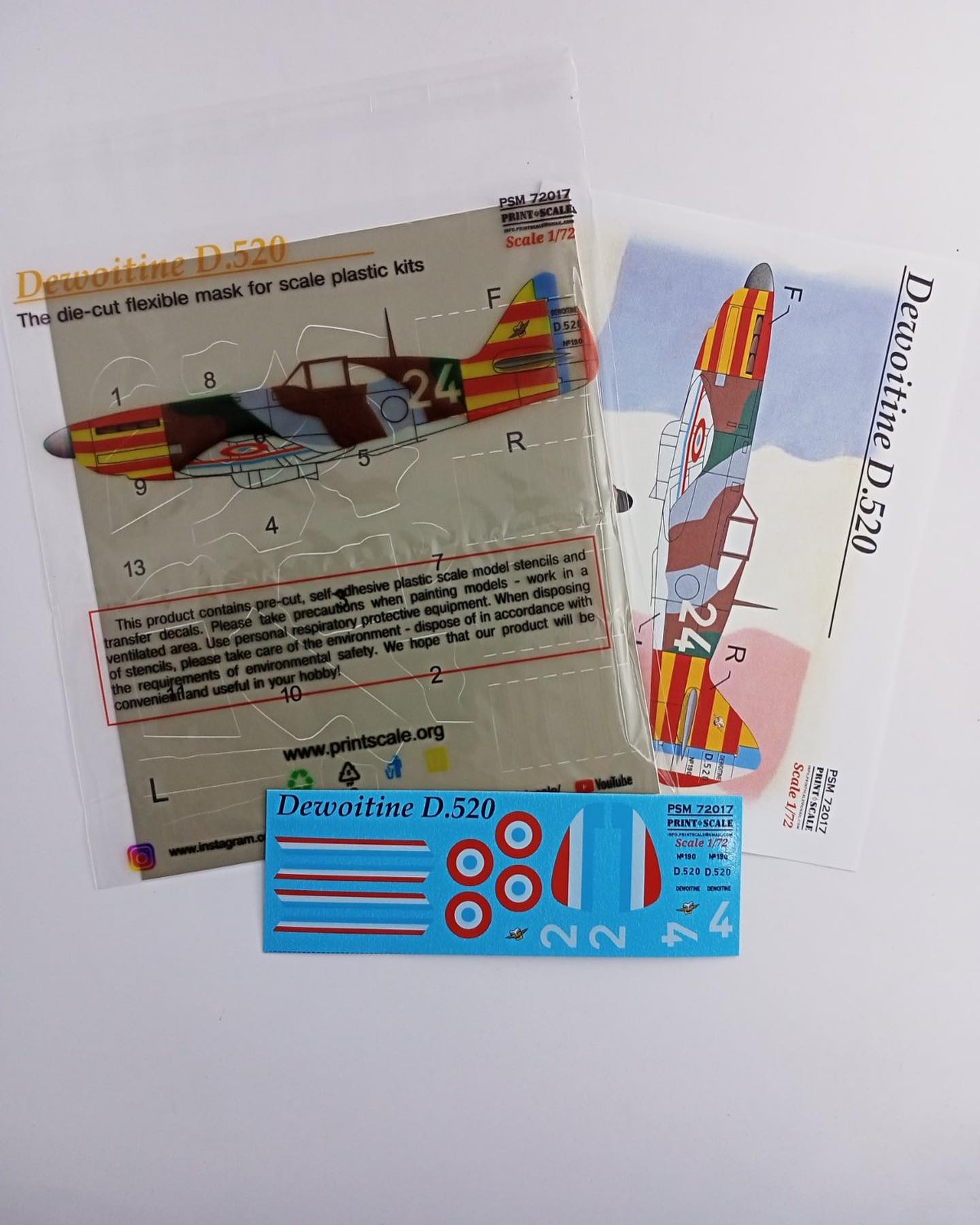 Print Scale PSM72017 1:72 Dewoitine D.520 Camouflage Mask & Decals