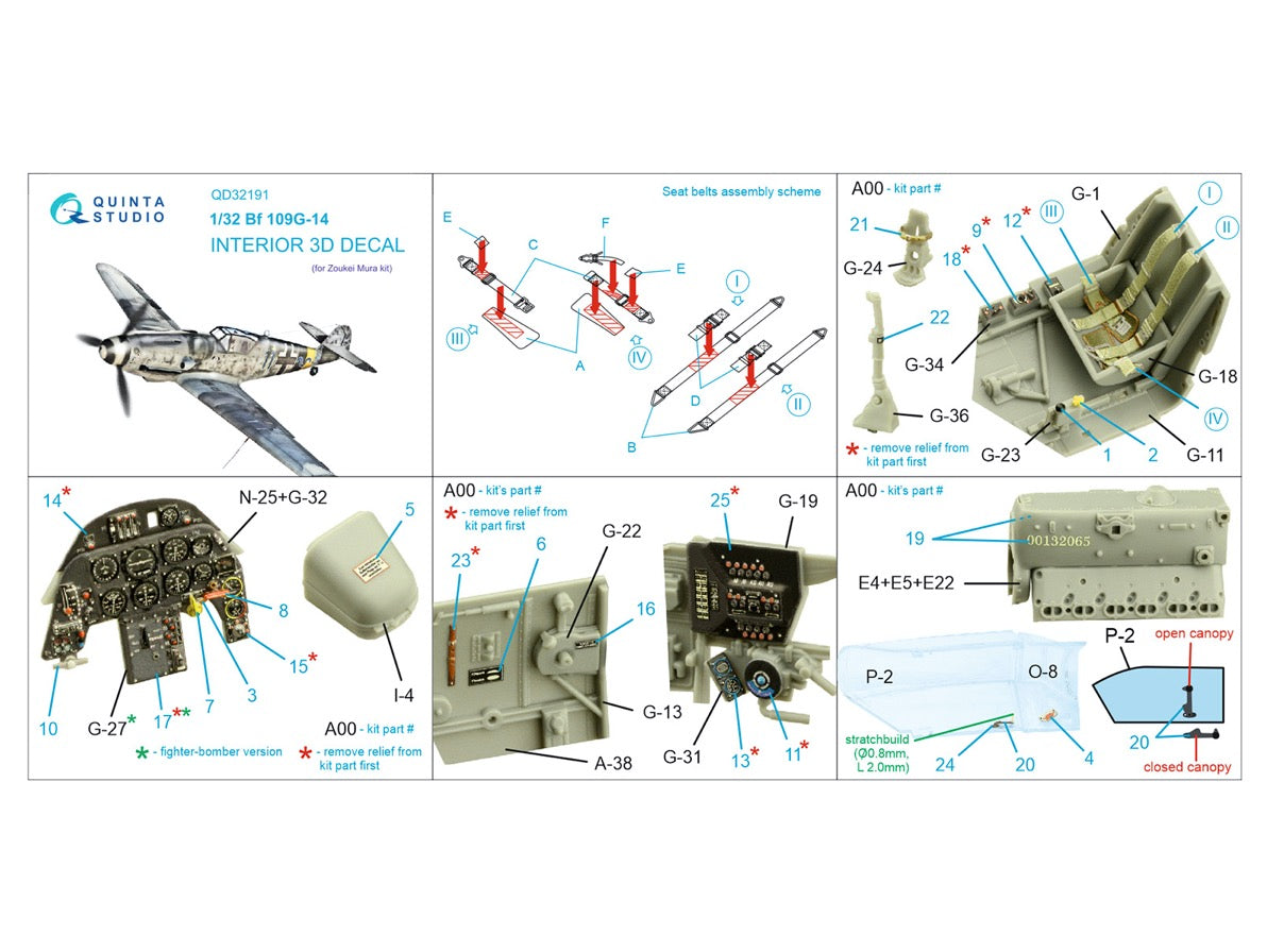 Quinta Studio QD32191 1:32 Bf-109G-14 3D Interior Decal