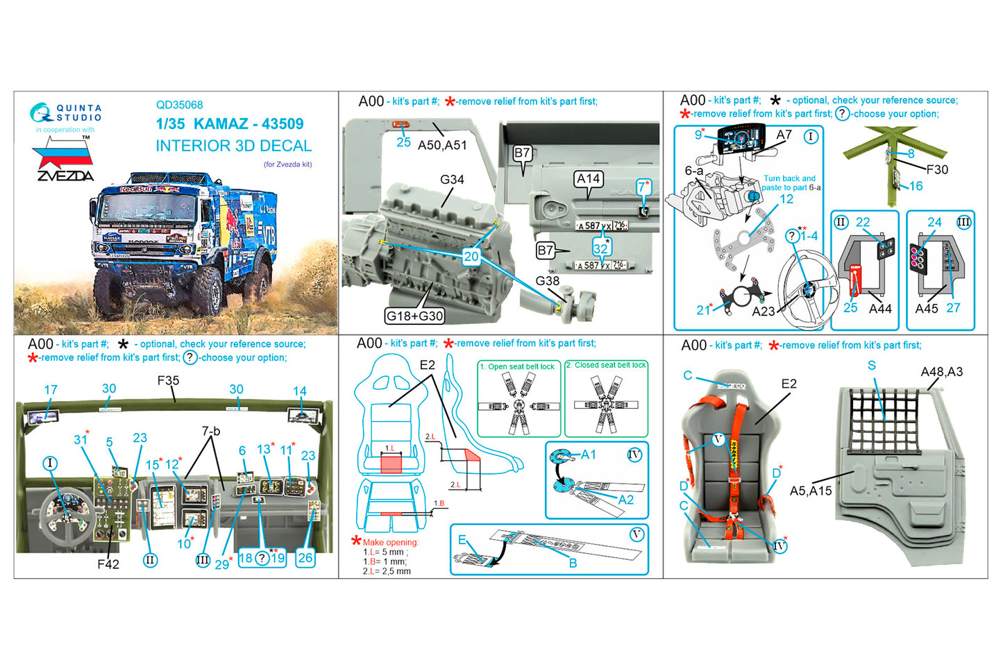 Quinta Studio QD35068 1:35 KAMAZ-43509 3D-Printed Interior Decals