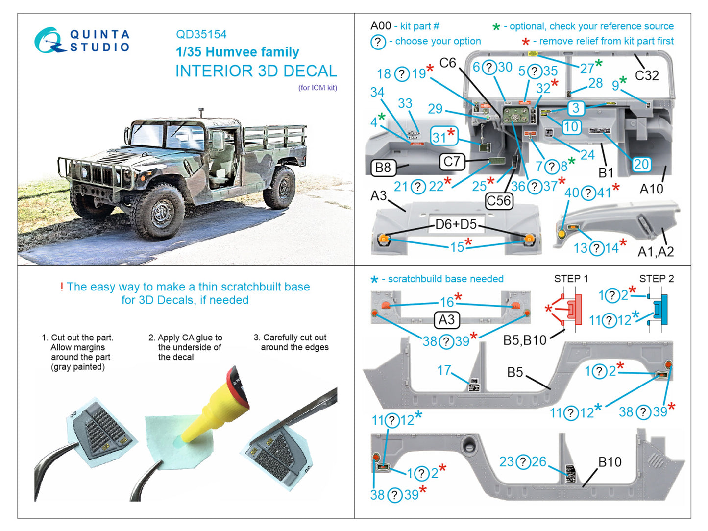 Quinta Studio QD35154 1:35 Humvee Family 3D Interior Decal