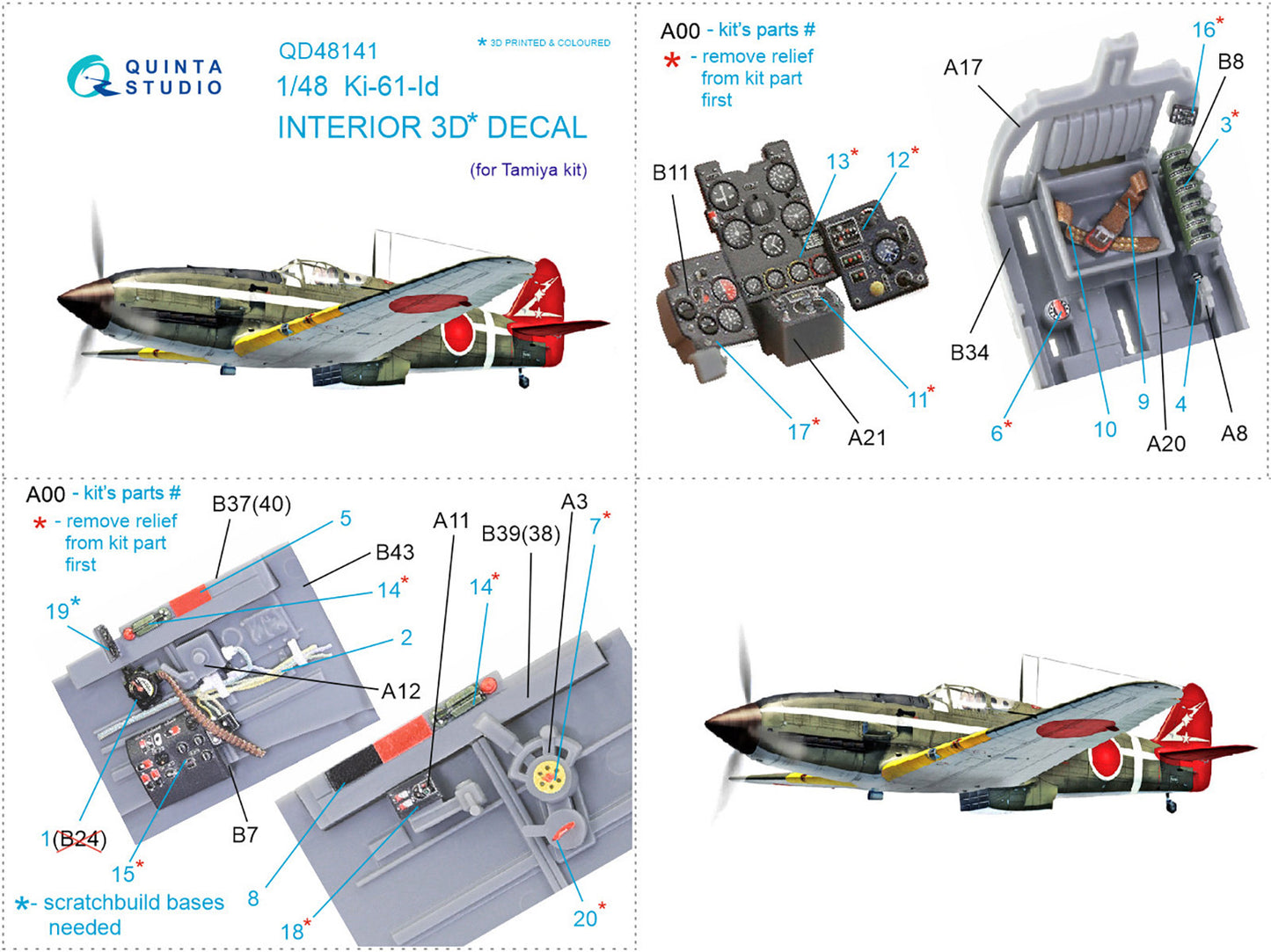 Quinta Studio QD48141 1:48 Ki-61-Id 3D Interior Decal