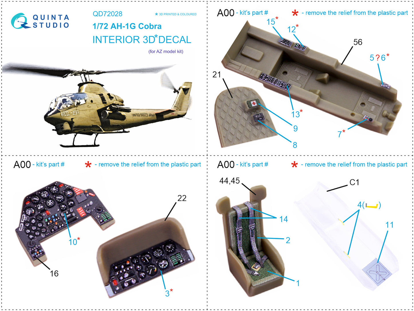 Quinta Studio QD72028 1:72 AH-1G Cobra 3D Interior Decal