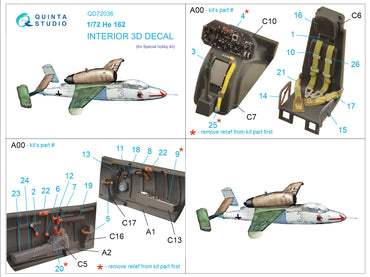 Quinta Studio QD72036 1:72 Heinkel He-162 3D-Printed Interior Decals
