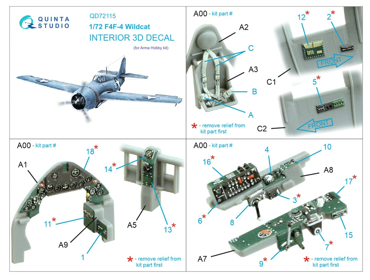 Quinta Studio QD72115 1:72 F4F-4 Wildcat 3D Interior Decal