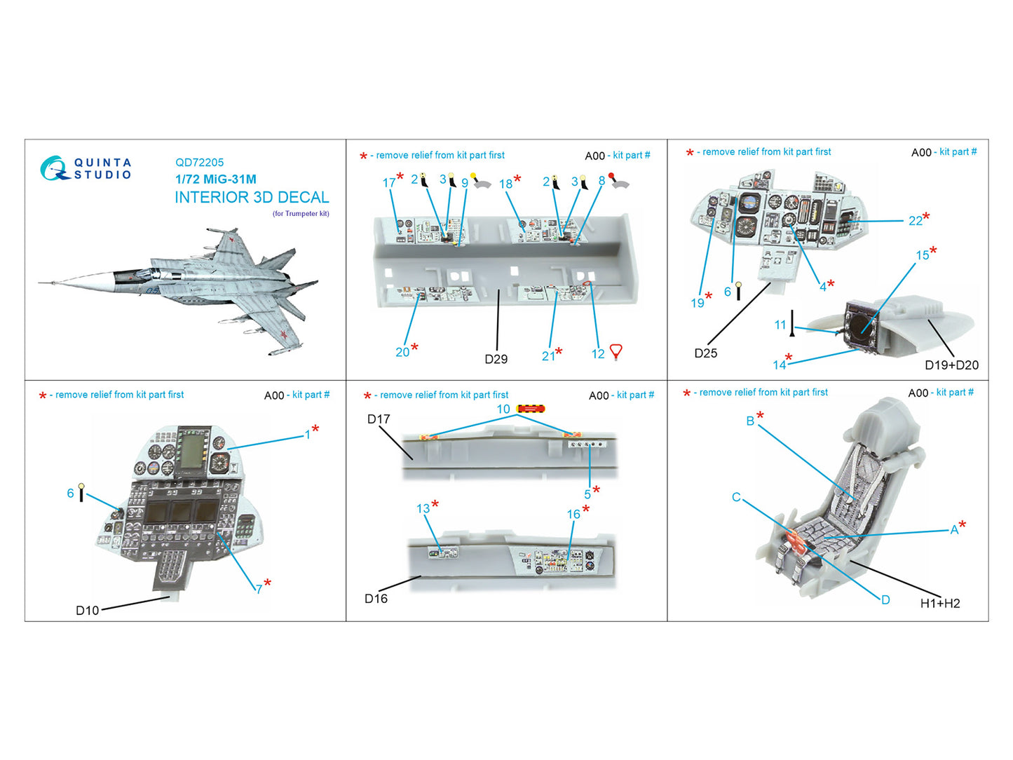 Quinta Studio QD72205 1:72 MiG-31M 3D Interior Decal