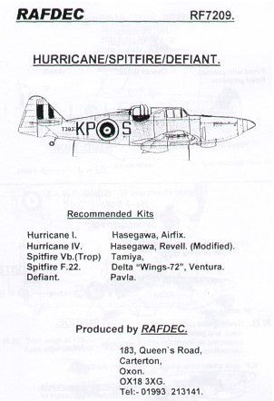 Rafdec RAF7209 1:72 RAF Fighters