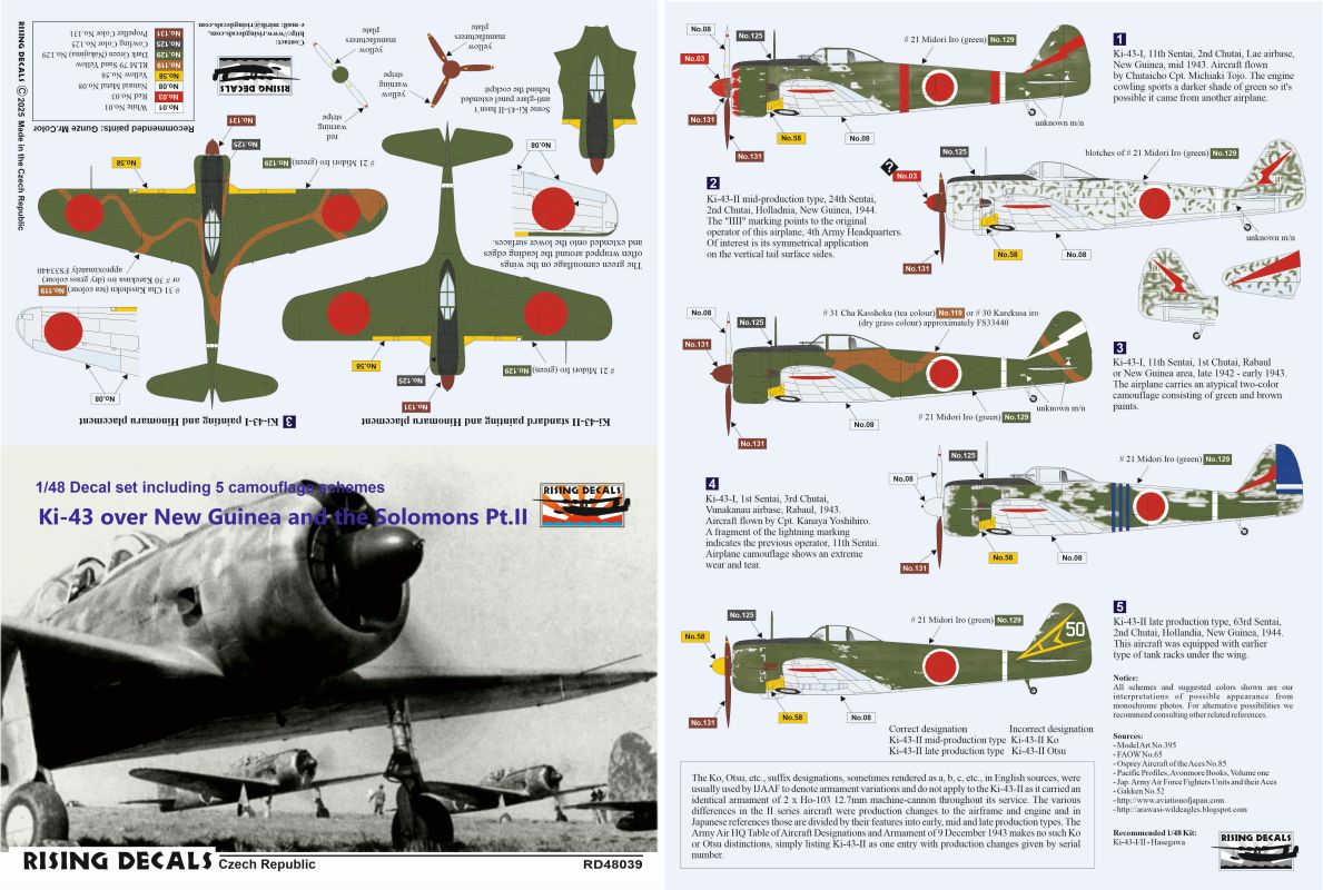 Rising Decals RD48039 1:48 Nakajima Ki-43 New Guinea Part II