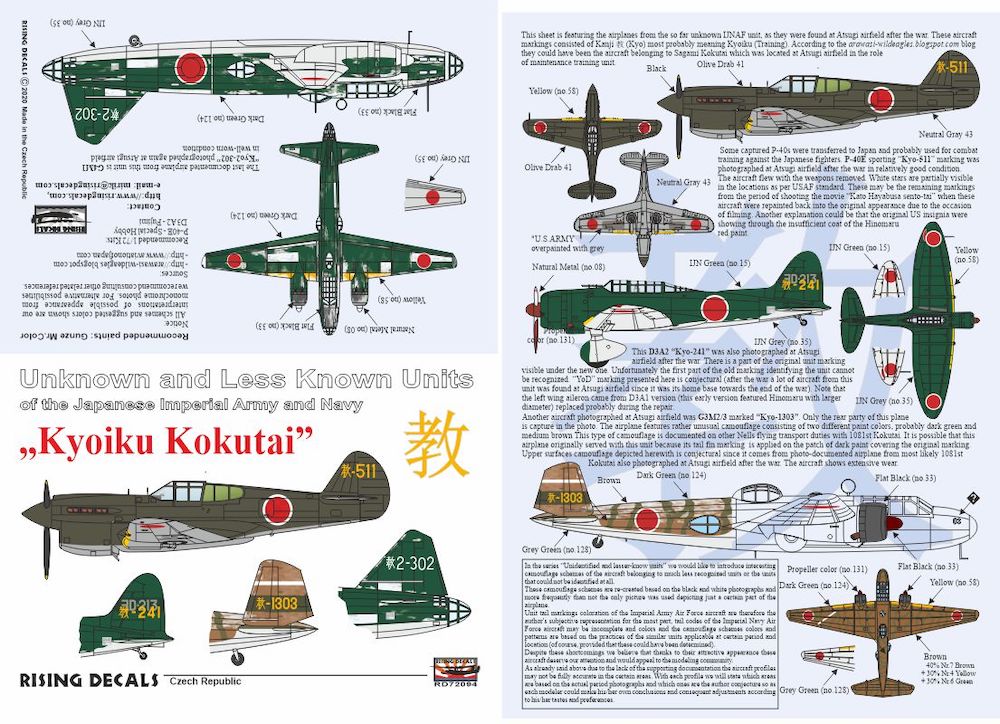 Rising Decals RD72096 1:72 Kyoiku Kokutai Japanese Army/Navy Part VI