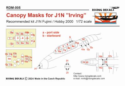 Rising Decals RDM-005 1:72 Nakajima J1N1-S "GEKKO" canopy frame paint mask