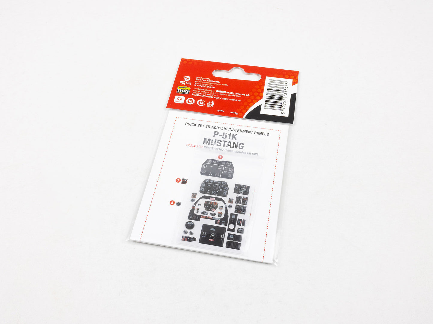 Red Fox RFS-32167 1:32 P-51K Mustang 3D Acrylic Instrument Panel