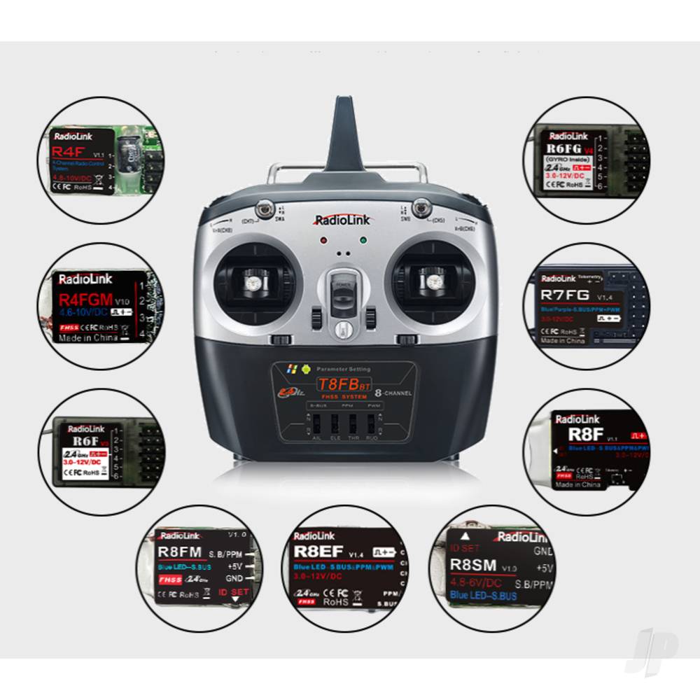RadioLink T8FB-BT 2.4GHz 8-Channel Transmitter with Bluetooth and 2x R8EF Receivers (Mode 2) T081010