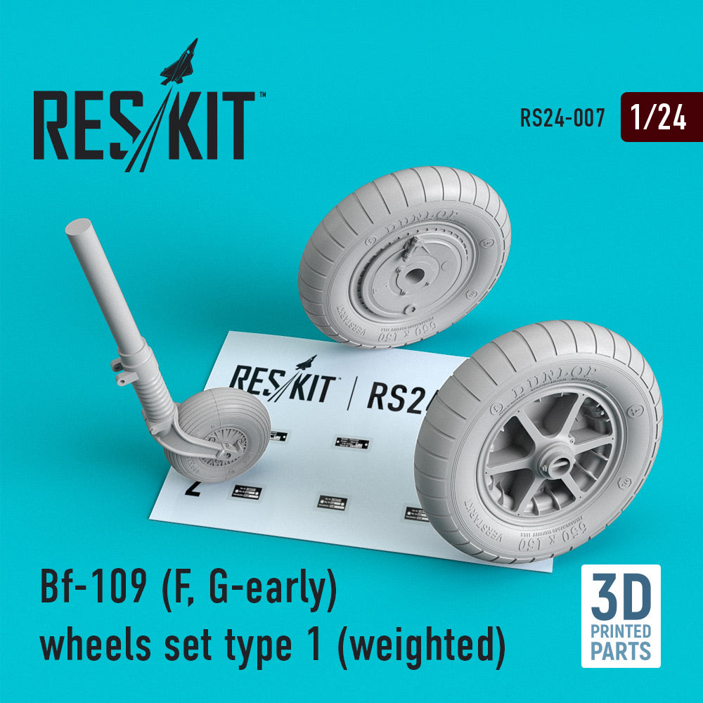 ResKit RS24-0007 1:24 Messerschmitt Bf-109F/Bf-109G-early) wheels set type 1