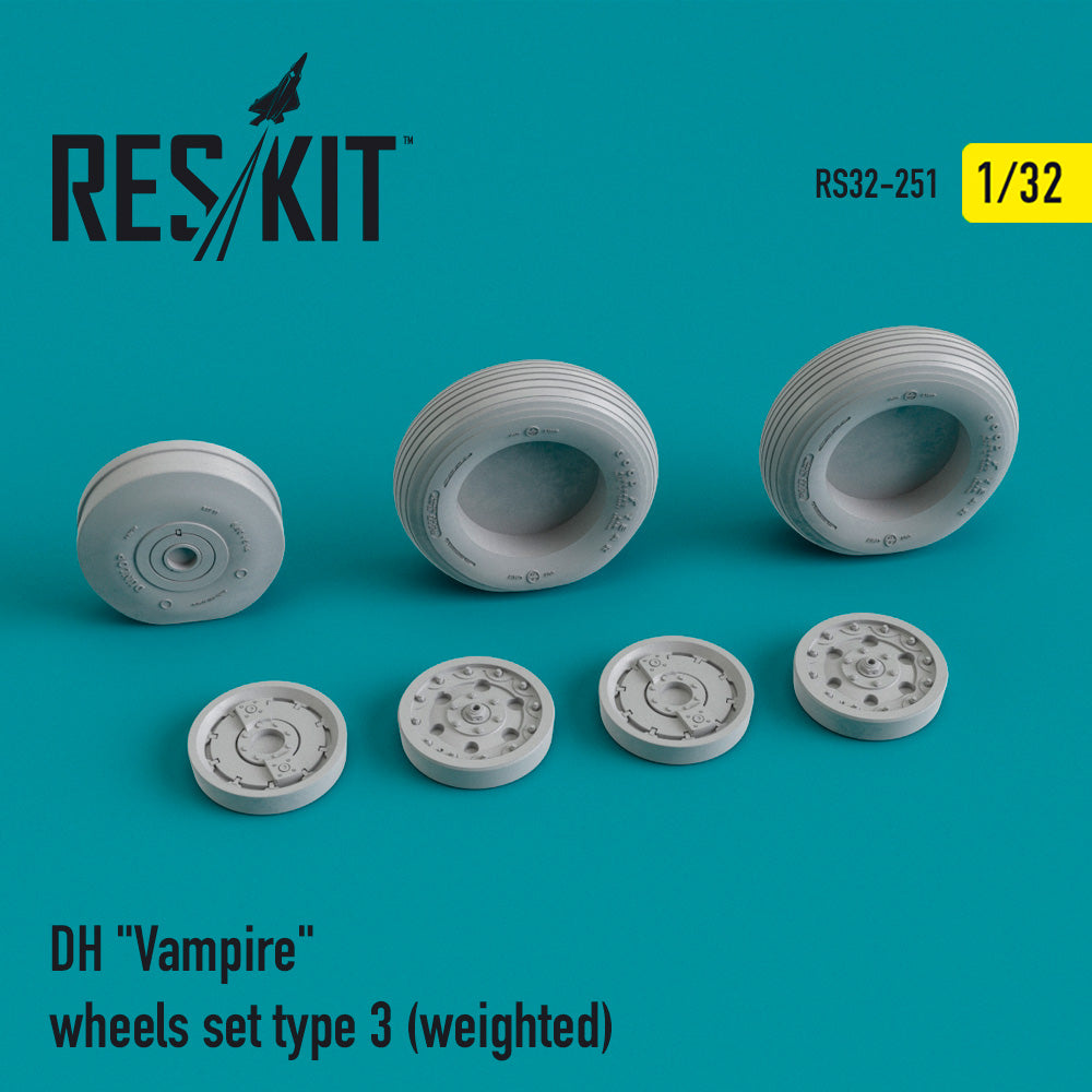 ResKit RS32-0251 1:32 de Havilland Mk.3/Mk.5 Vampire wheels set type 3