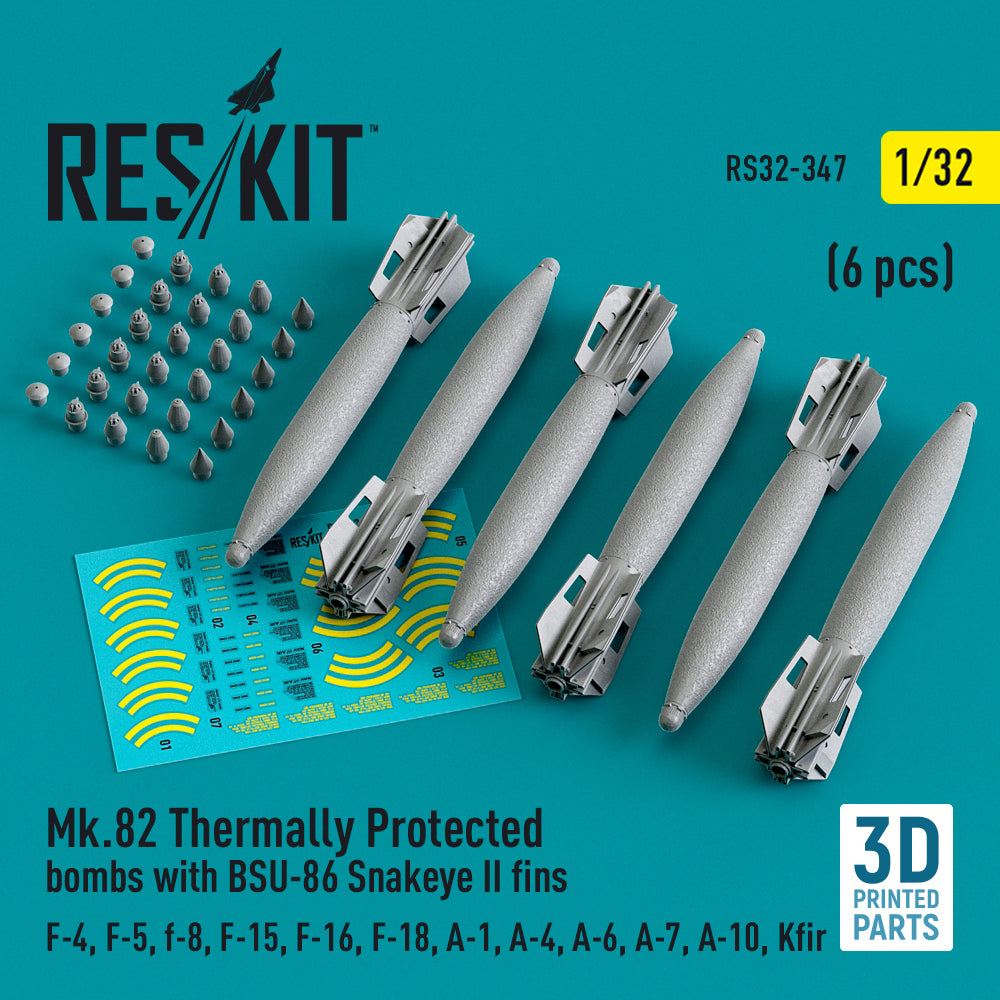 ResKit RS32-0347 1:32 Mk-82 Thermally Protected bombs BSU-86 Snakeye II fins