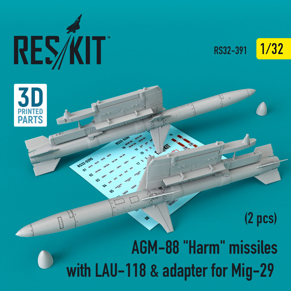 ResKit RS32-0391 1:32 AGM-88 Harm missiles LAU-118 & adapter for Mikoyan MiG-29