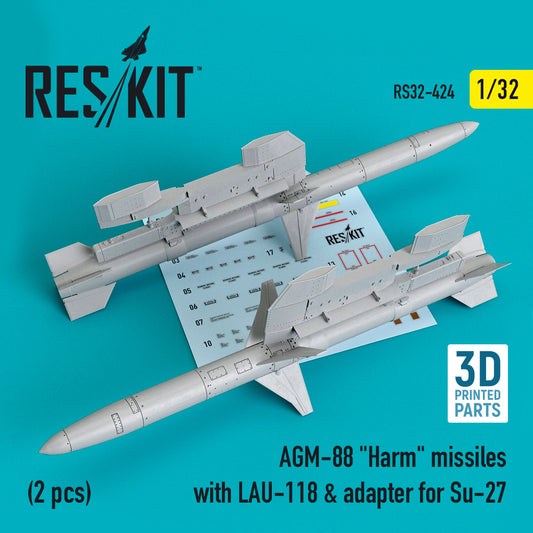 ResKit RS32-0424 1:32 AGM-88 Harm missiles LAU-118 & adapter for Sukhoi Su-27