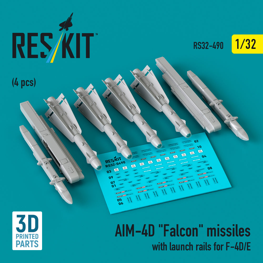 ResKit RS32-0490 1:32 AIM-4D Falcon missiles with launch rails for F-4D/E