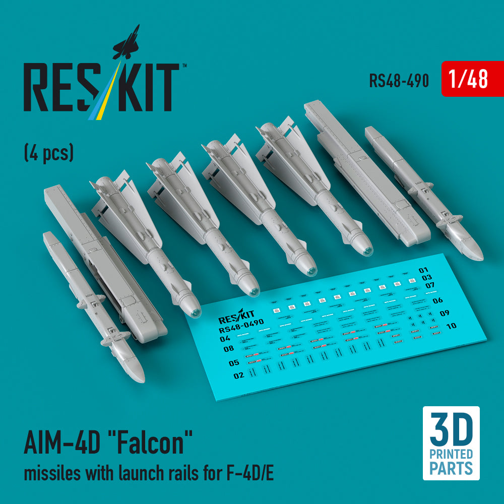 ResKit RS48-0490 1:48 AIM-4D Falcon missiles with launch rails for F-4D/E