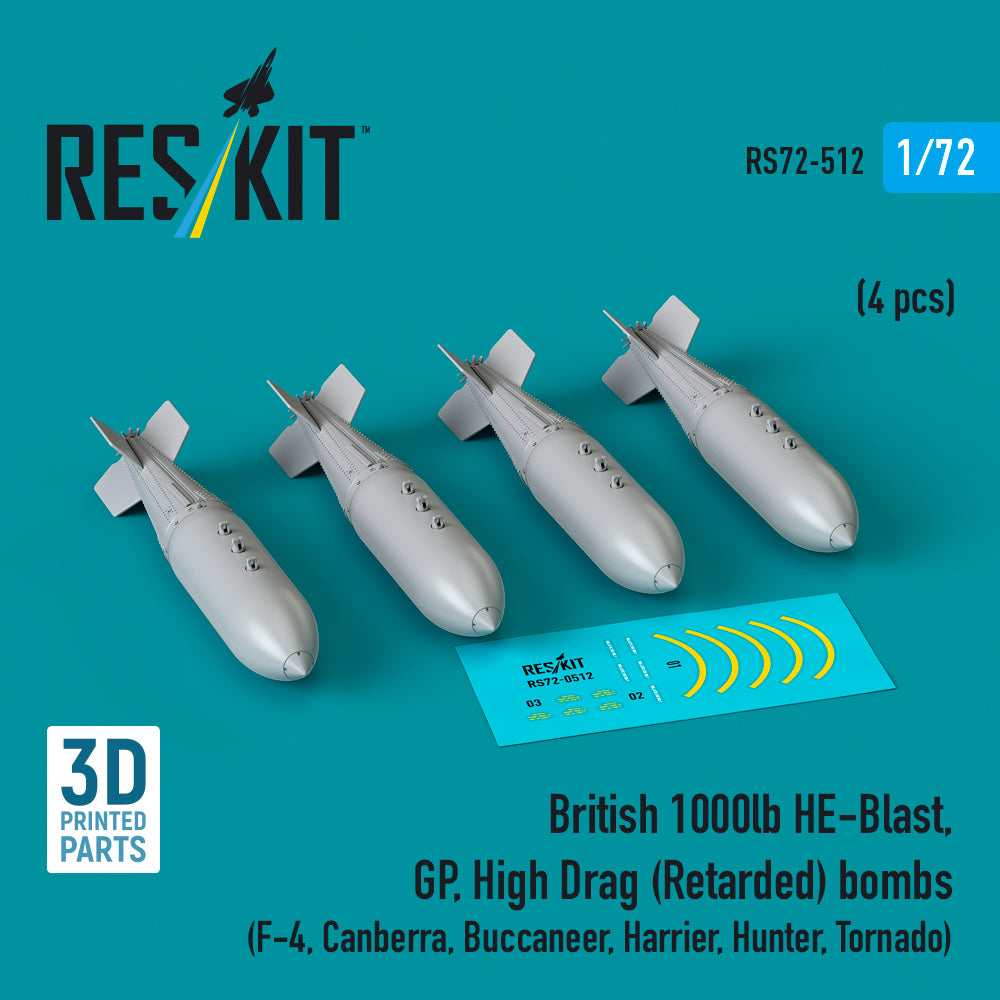 ResKit RS72-0512 1:72 British 1000lb HE-Blast, GP, High Drag