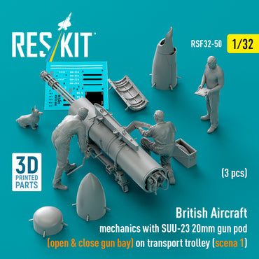ResKit RSF32-0050 1:32 British Aircraft mechanics with SUU-23 20mm gun pod