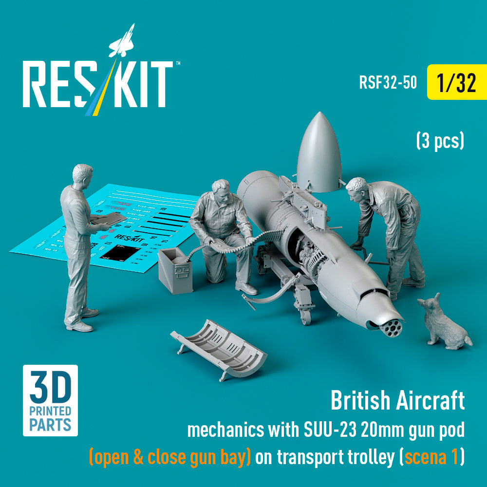ResKit RSF32-0050 1:32 British Aircraft mechanics with SUU-23 20mm gun pod