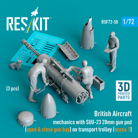 ResKit RSF72-0050 1:72 British Aircraft mechanics with SUU-23 20mm gun pod