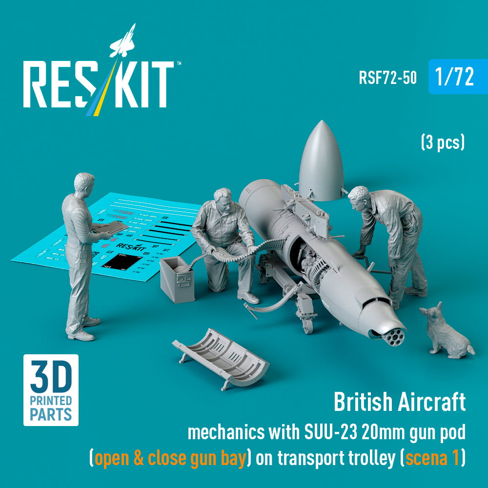 ResKit RSF72-0050 1:72 British Aircraft mechanics with SUU-23 20mm gun pod