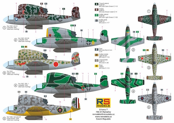 RS Models RSMI92173 1:72 Henschel Hs-132C 5 decal variants 1