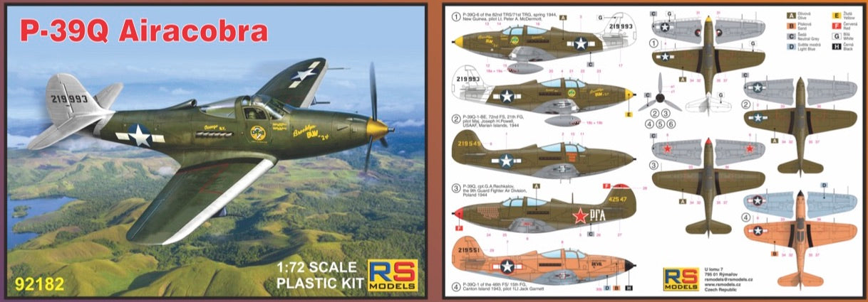 RS Models RSMI92182 1:72 Bell P-39Q Airacobra 4 decal variants 1