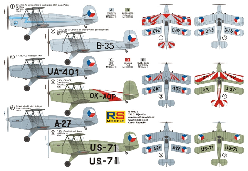 RS Models RSMI92204 1:72 C 4 + C 104 Czech Biplane trainer Double kit!