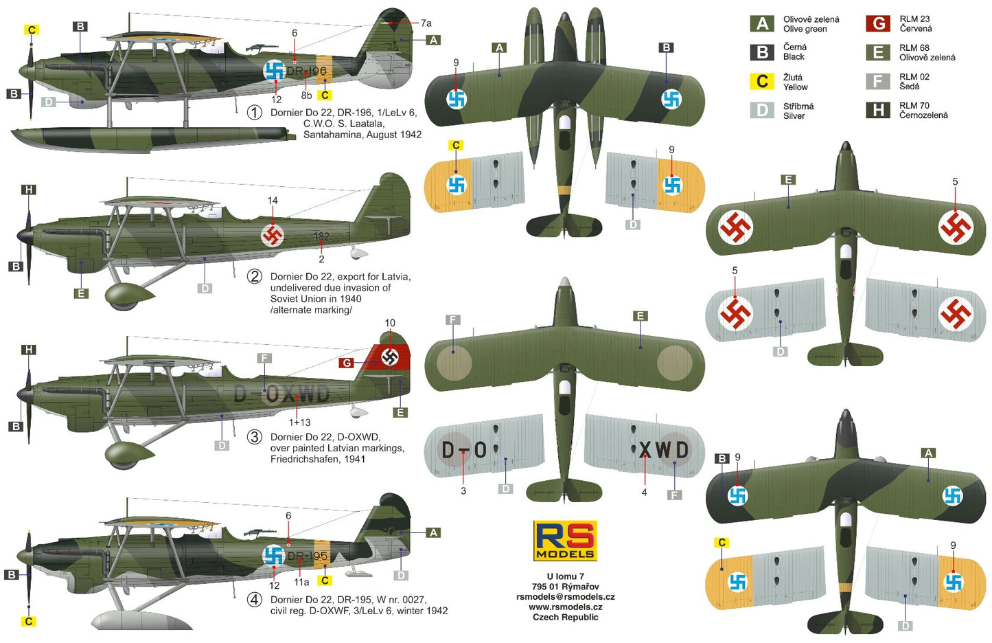 RS Models RSMI92244 1:72 Dornier Do-22 float plane, wheels and ski's