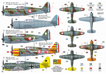 RS Models RSMI92248 1:72 Marcel-Bloch MB.155 5 decal variants 1