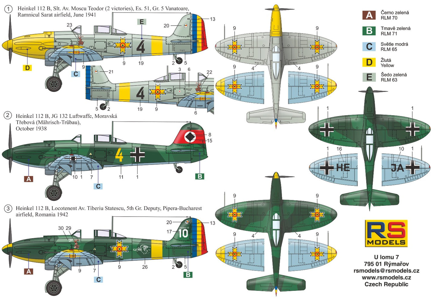 RS Models RSMI92265 1:72 Heinkel He-112B Romania x 2 Luftwaffe x 1