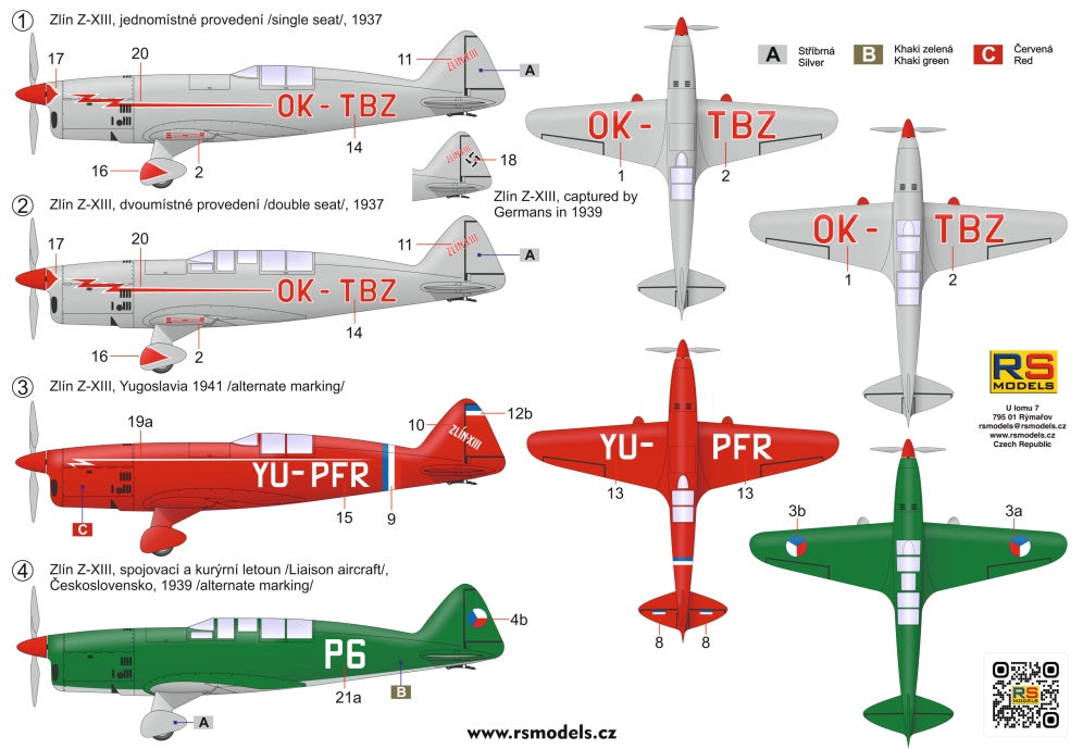 RS Models RSMI92283 1:72 Zlin Z-XIII include TWO kits
