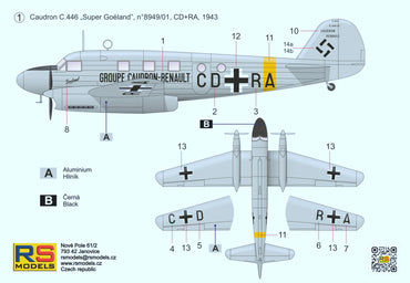 RS Models RSMI92299 1:72 Caudron C-446 Super Goeland 1 decal cersio Luftwaffe