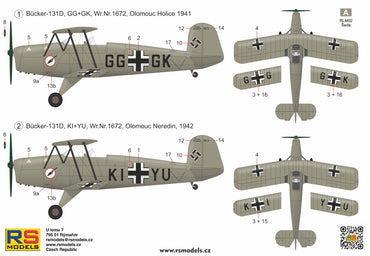 RS Models RSMI94015 1:72 Bucker Bu-131D Jungmann