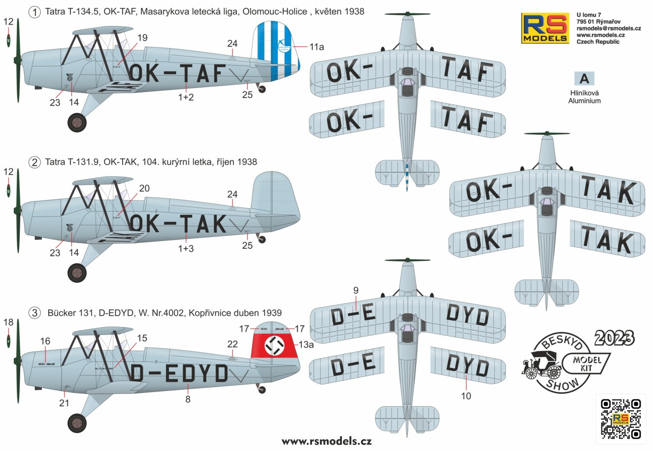 RS Models RSMI94020 1:72 Bucker Bu-131/T-131 PK-TAF OK-TAK D-EDYD