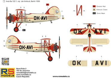 RS Models RSMI94023 1:72 Avia Ba.122 OK-AVI Berlin 36 1 decal