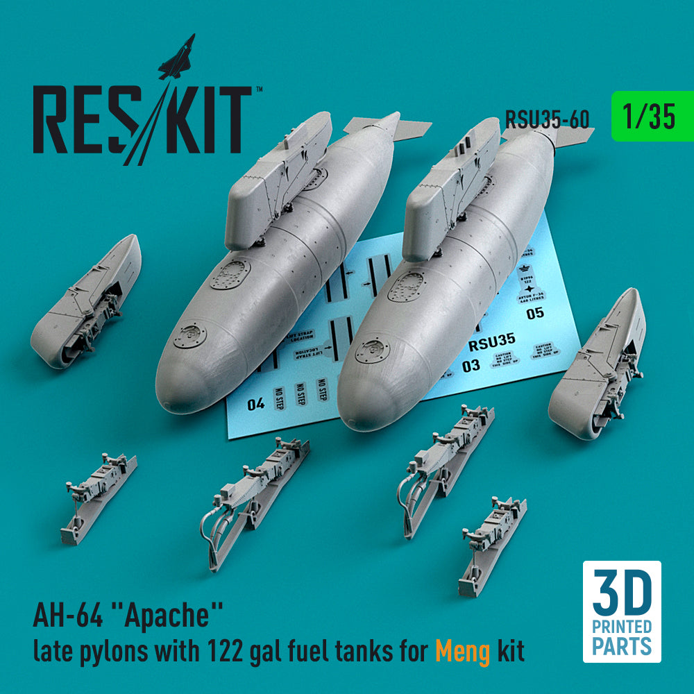 ResKit RSU35-0060 1:35 Bell/AH-64 Apache late pylons with 122 gal fuel tanks