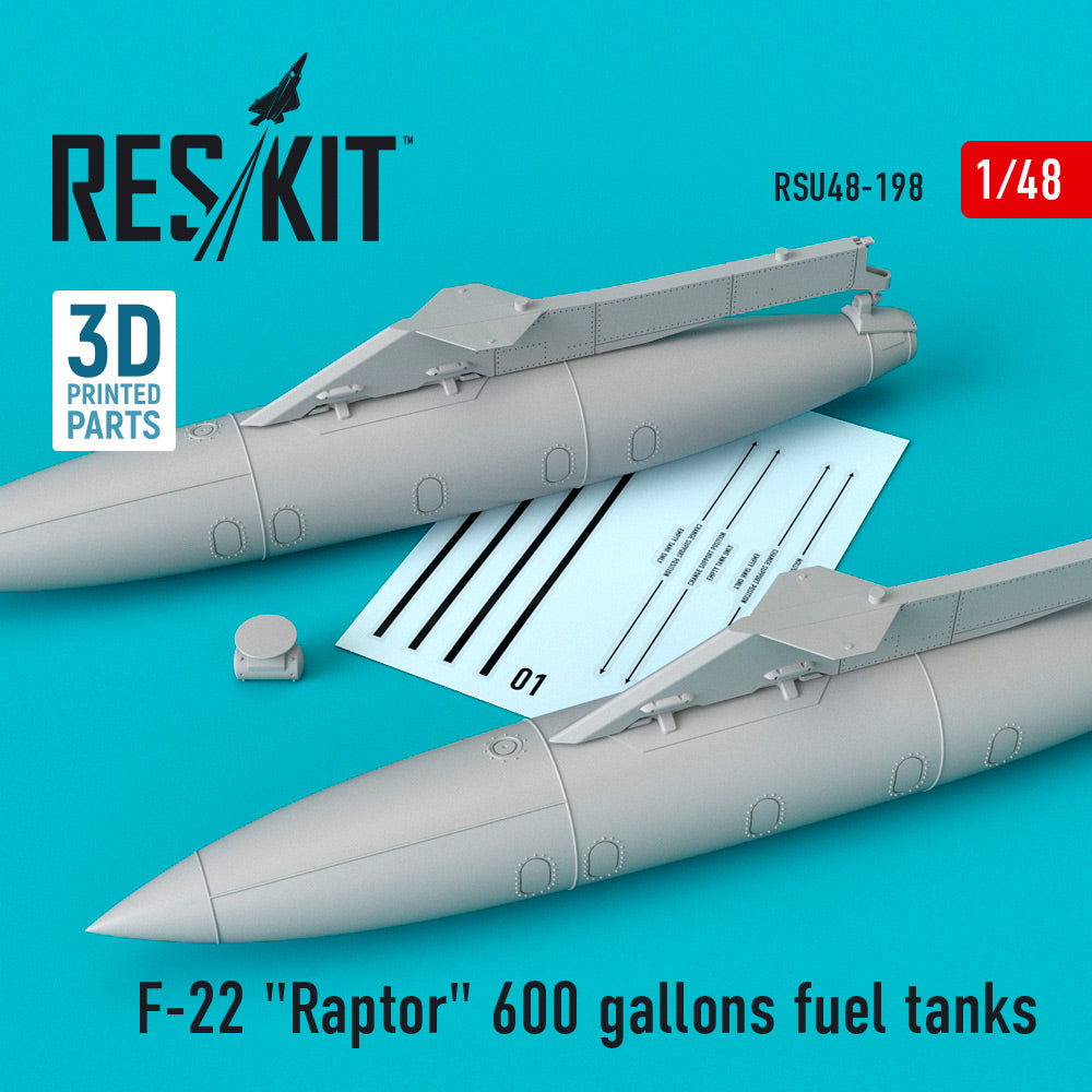 ResKit RSU48-0198 1:48 Lockheed-Martin F-22 Raptor 600 gallons fuel tanks