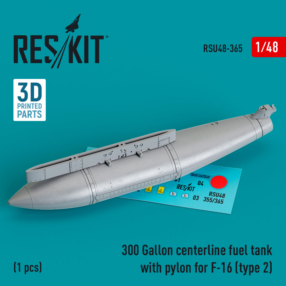 ResKit RSU48-0365 1:48 F-16 300gal Centerline Fuel Tank & Pylon