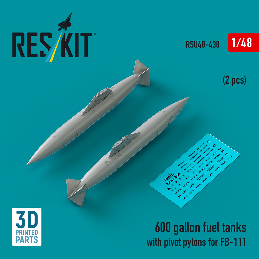 ResKit RSU48-0438 1:48 600 gallon fuel tanks with pivot pylons for c