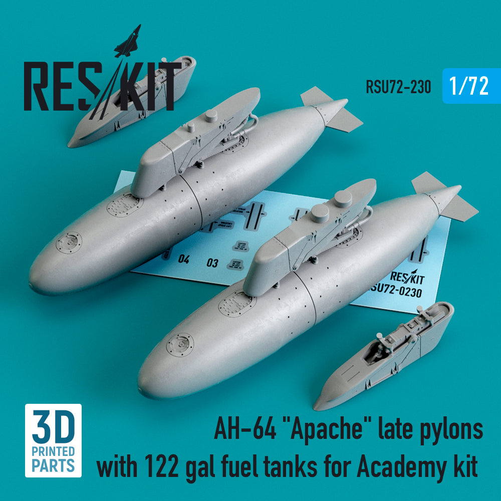 ResKit RSU72-0230 1:72 Bell/AH-64 Apache late pylons with 122 gal fuel tanks