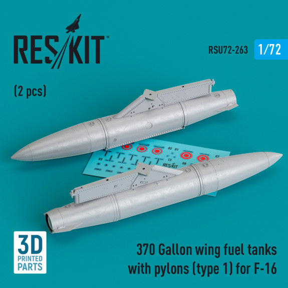 ResKit RSU72-0263 1:72 370 Gallon wing fuel tanks with pylons
