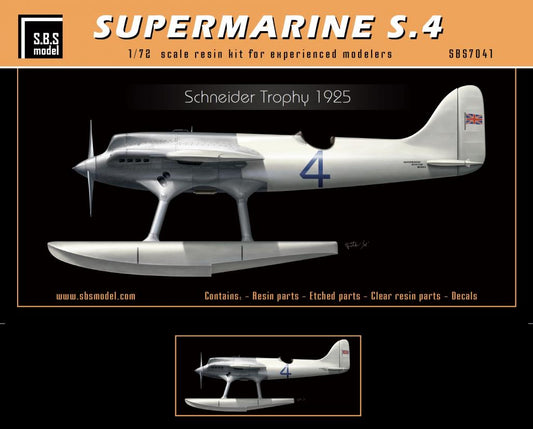 SBS Model SBSK7041 1:72 S.4 float plane Schneider Trophy