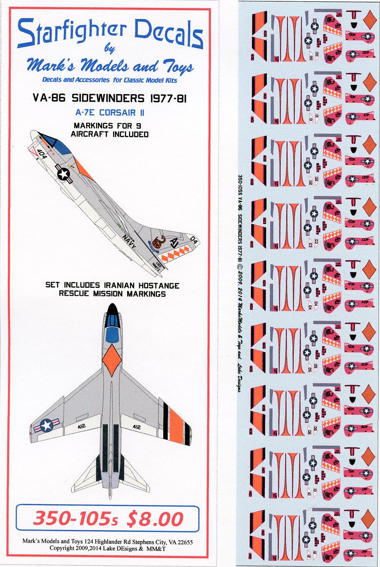 Starfighter Decals SFD350105S 1:350 LTV A-7E Corsair VA-86 Sidewinders